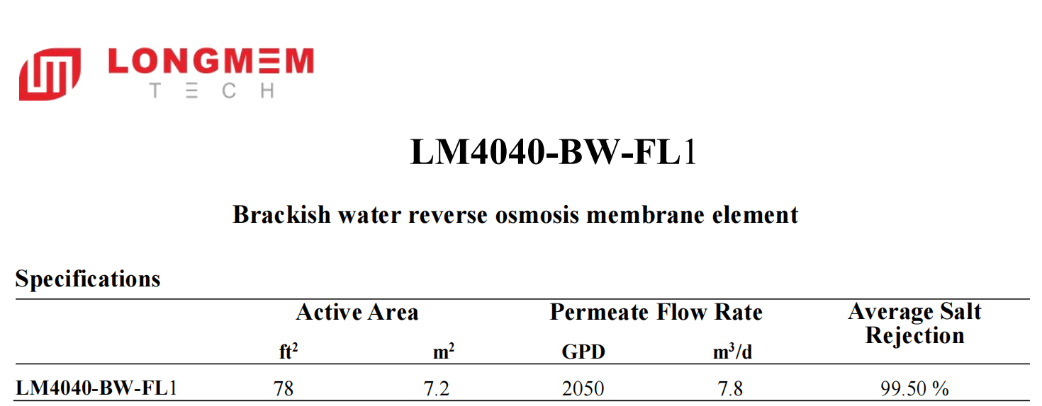 LM4040-BW-FL1-RO Membrane Specification