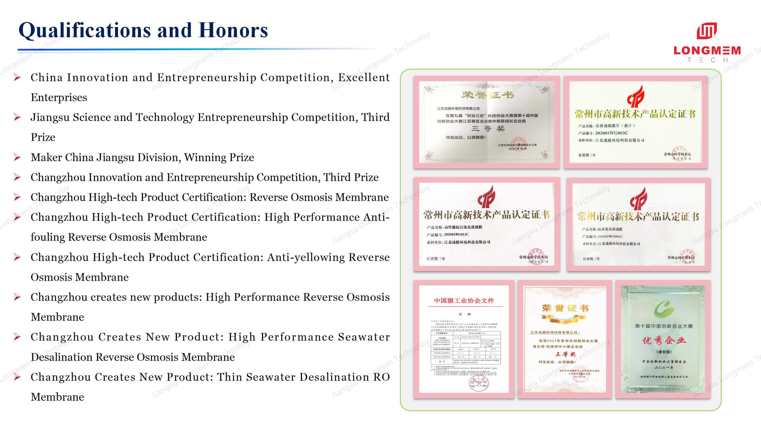 Qualifications and Honors of LM4040-BW,Brackish Water Reverse Osmosis Membrane Element_03